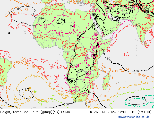 Height/Temp. 850 hPa ECMWF Čt 26.09.2024 12 UTC