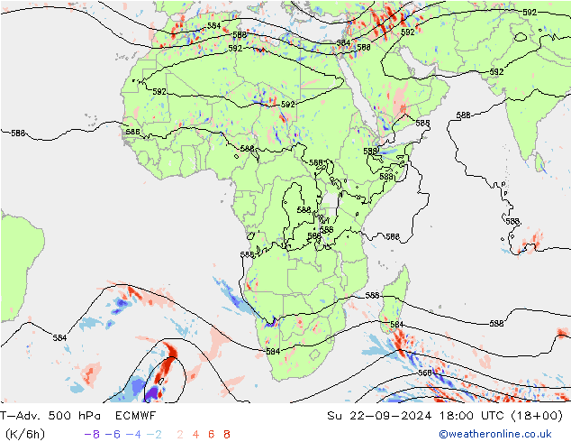 T-Adv. 500 hPa ECMWF Su 22.09.2024 18 UTC