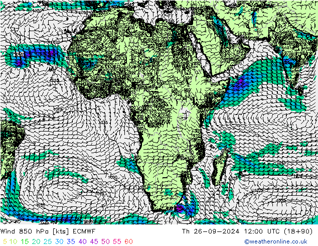 Vento 850 hPa ECMWF Qui 26.09.2024 12 UTC