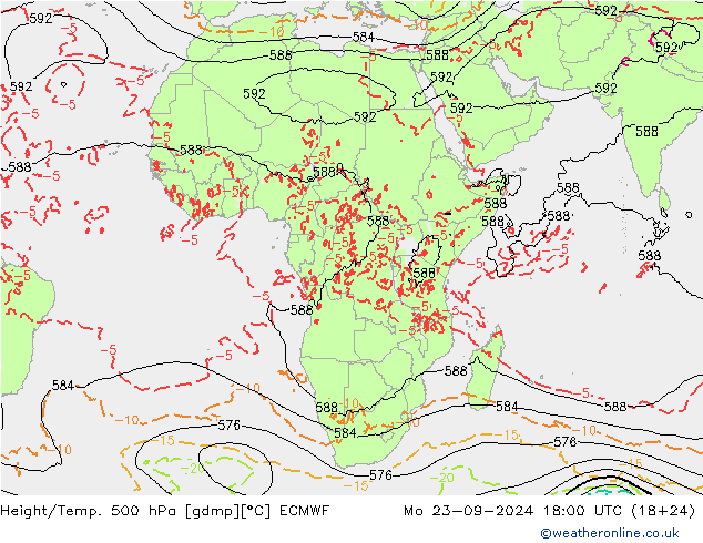 Height/Temp. 500 hPa ECMWF Mo 23.09.2024 18 UTC