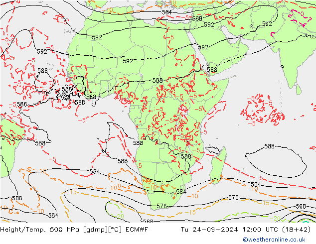 Z500/Rain (+SLP)/Z850 ECMWF Út 24.09.2024 12 UTC