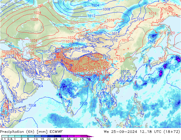 Yağış (6h) ECMWF Çar 25.09.2024 18 UTC