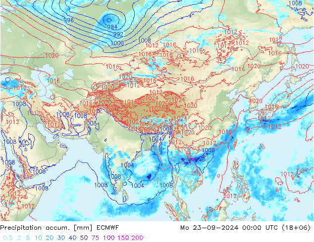 Precipitation accum. ECMWF Mo 23.09.2024 00 UTC