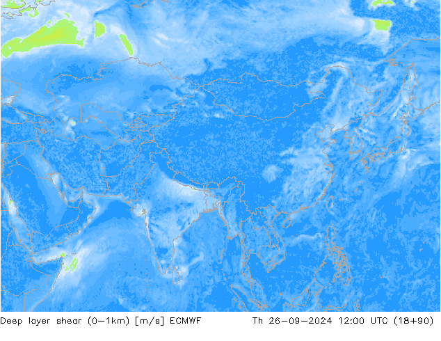 Deep layer shear (0-1km) ECMWF чт 26.09.2024 12 UTC