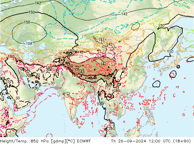 Height/Temp. 850 hPa ECMWF Do 26.09.2024 12 UTC