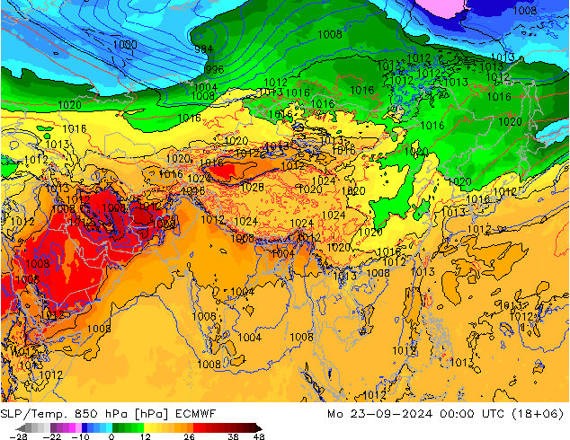 SLP/Temp. 850 hPa ECMWF Mo 23.09.2024 00 UTC