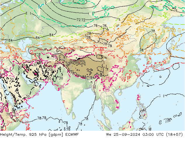 Height/Temp. 925 hPa ECMWF We 25.09.2024 03 UTC