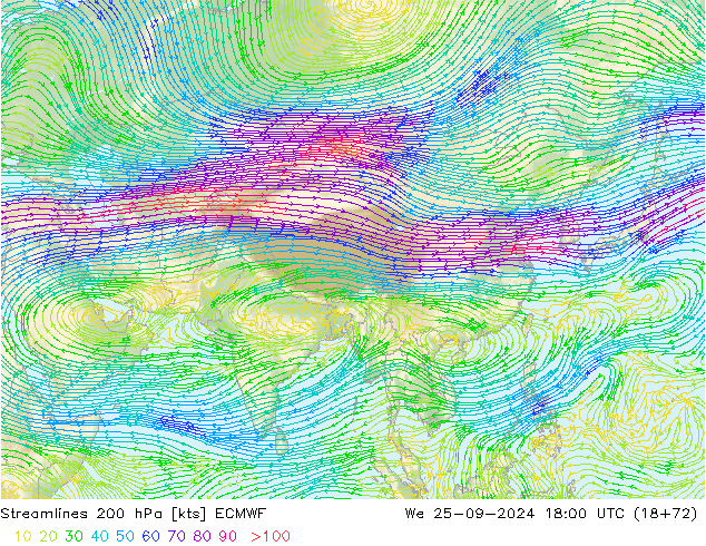 Rüzgar 200 hPa ECMWF Çar 25.09.2024 18 UTC