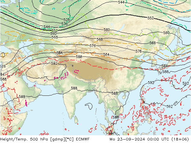 Height/Temp. 500 hPa ECMWF Mo 23.09.2024 00 UTC