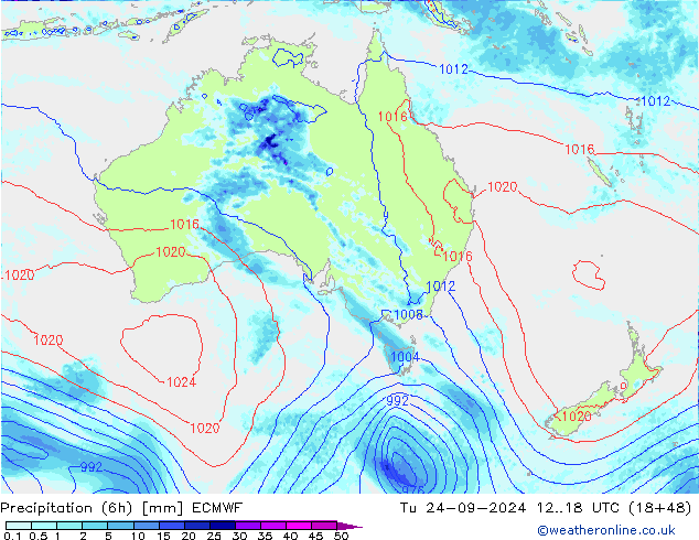 Z500/Rain (+SLP)/Z850 ECMWF Út 24.09.2024 18 UTC