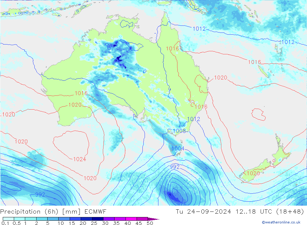 Totale neerslag (6h) ECMWF di 24.09.2024 18 UTC