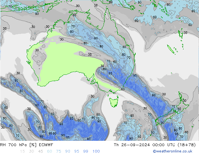 RH 700 hPa ECMWF Th 26.09.2024 00 UTC