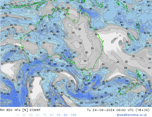 RH 850 hPa ECMWF Di 24.09.2024 06 UTC