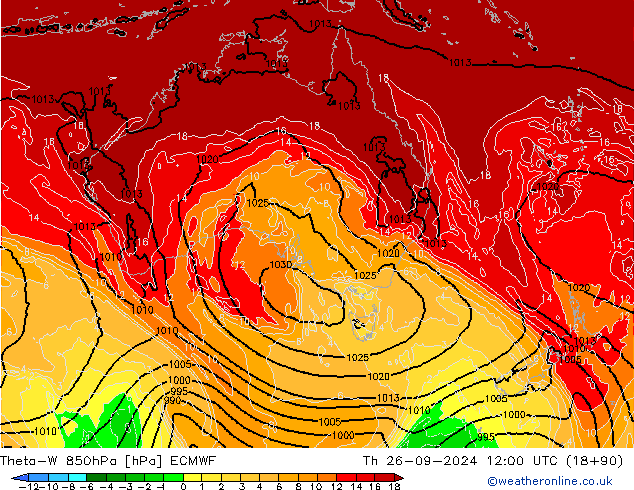 Theta-W 850hPa ECMWF Čt 26.09.2024 12 UTC