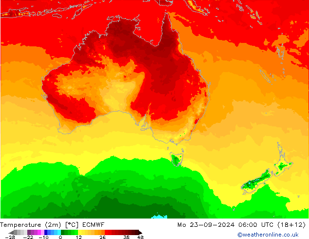 Temperature (2m) ECMWF Mo 23.09.2024 06 UTC