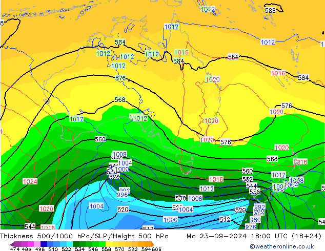 Schichtdicke 500-1000 hPa ECMWF Mo 23.09.2024 18 UTC