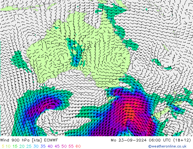 Wind 900 hPa ECMWF Mo 23.09.2024 06 UTC