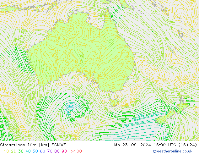 Streamlines 10m ECMWF Mo 23.09.2024 18 UTC