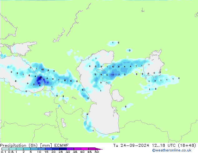 Précipitation (6h) ECMWF mar 24.09.2024 18 UTC