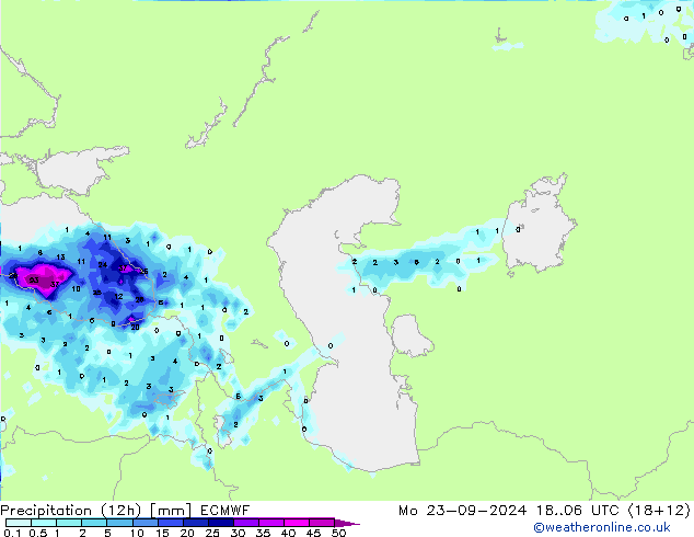 Nied. akkumuliert (12Std) ECMWF Mo 23.09.2024 06 UTC