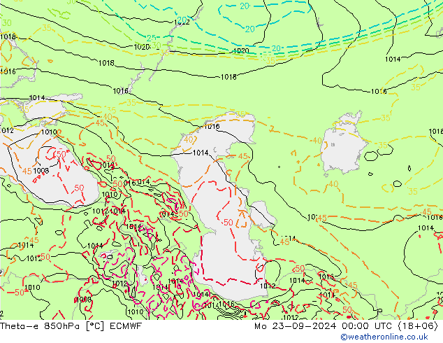 Theta-e 850hPa ECMWF Mo 23.09.2024 00 UTC