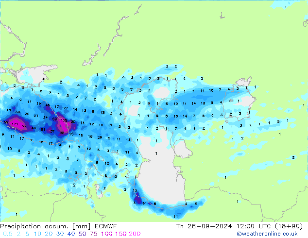 Precipitation accum. ECMWF gio 26.09.2024 12 UTC