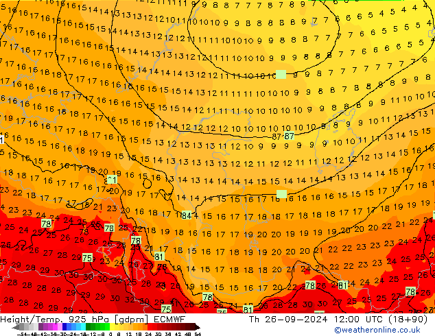 Géop./Temp. 925 hPa ECMWF jeu 26.09.2024 12 UTC