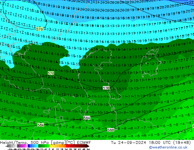 Z500/Yağmur (+YB)/Z850 ECMWF Sa 24.09.2024 18 UTC