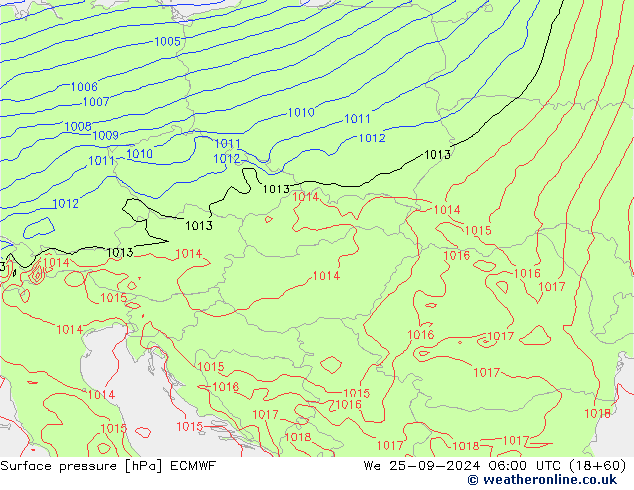 Surface pressure ECMWF We 25.09.2024 06 UTC