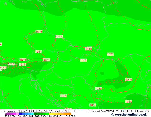 Schichtdicke 700-1000 hPa ECMWF So 22.09.2024 21 UTC