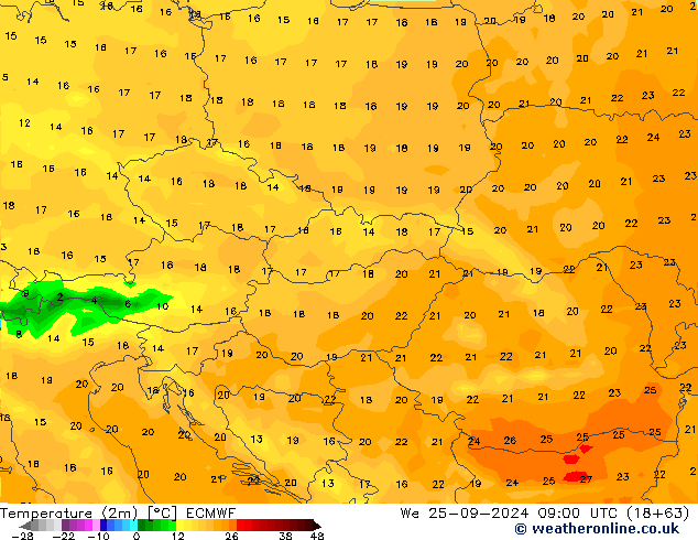 température (2m) ECMWF mer 25.09.2024 09 UTC