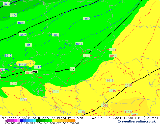 Schichtdicke 500-1000 hPa ECMWF Mi 25.09.2024 12 UTC