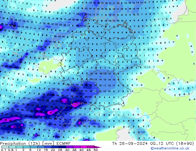 осадки (12h) ECMWF чт 26.09.2024 12 UTC