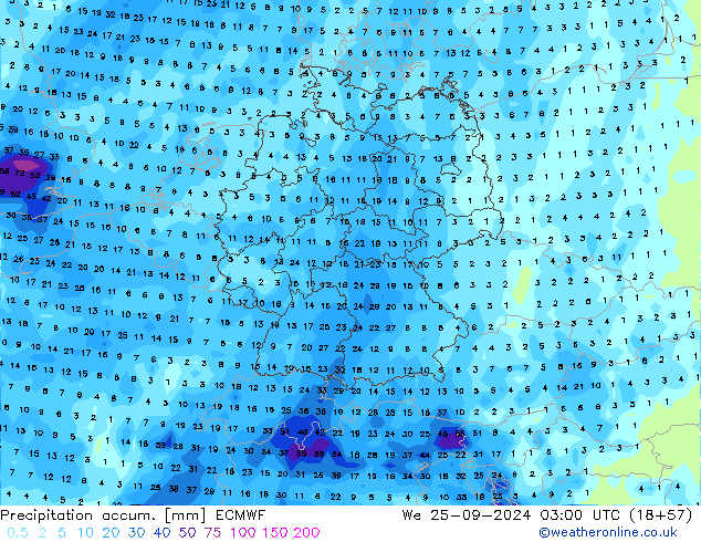 Precipitation accum. ECMWF We 25.09.2024 03 UTC