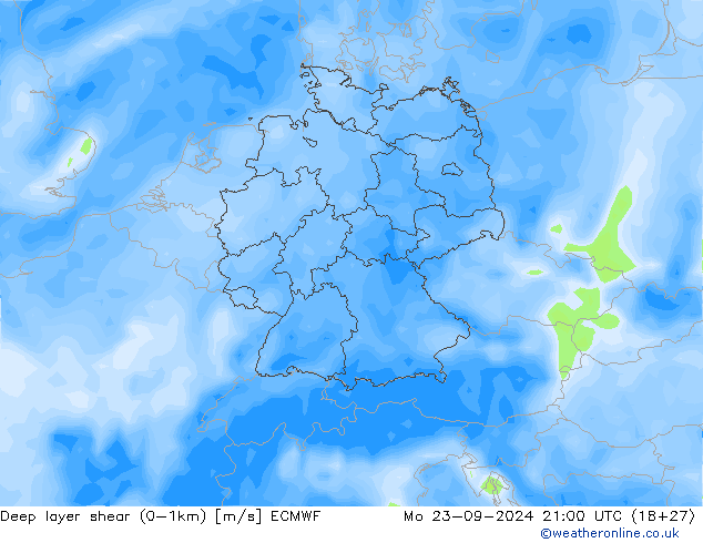 Deep layer shear (0-1km) ECMWF Seg 23.09.2024 21 UTC