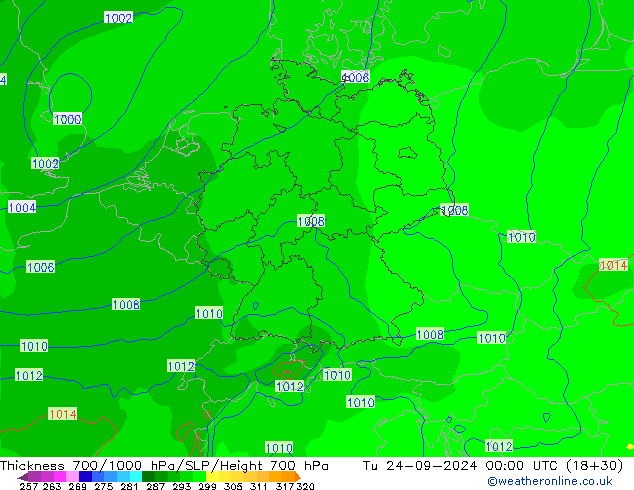 Thck 700-1000 hPa ECMWF  24.09.2024 00 UTC