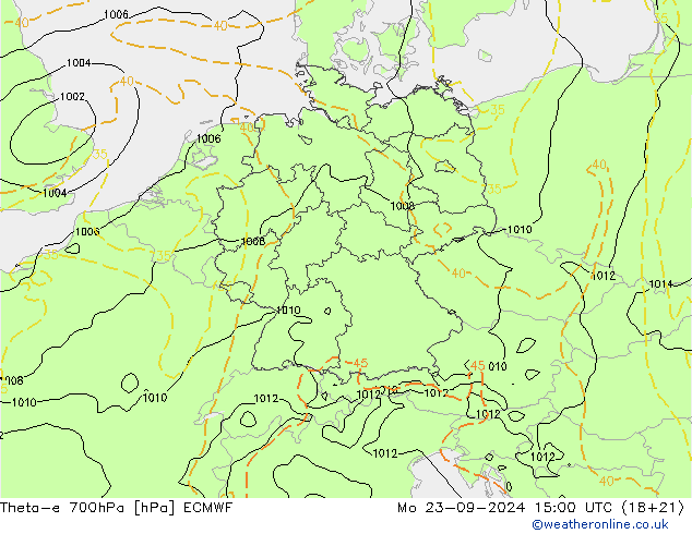 Theta-e 700hPa ECMWF Mo 23.09.2024 15 UTC