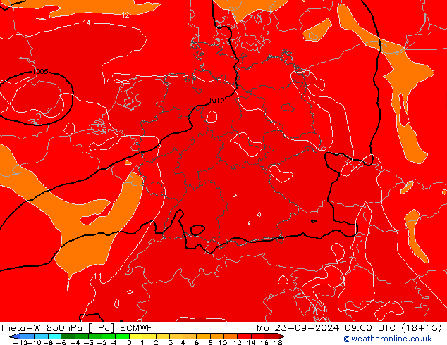 Theta-W 850hPa ECMWF Pzt 23.09.2024 09 UTC