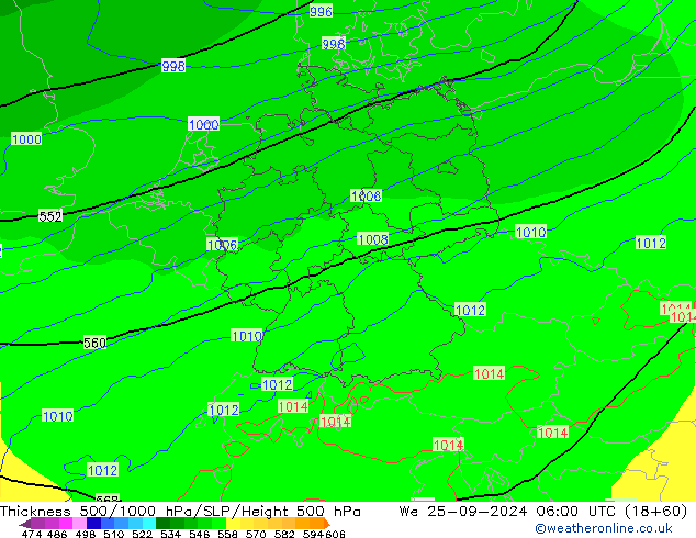 Thck 500-1000гПа ECMWF ср 25.09.2024 06 UTC