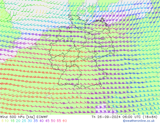 Wind 500 hPa ECMWF Th 26.09.2024 06 UTC