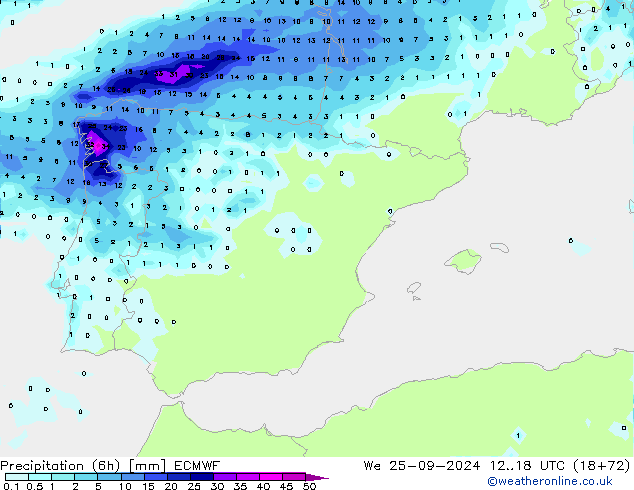 Z500/Rain (+SLP)/Z850 ECMWF śro. 25.09.2024 18 UTC