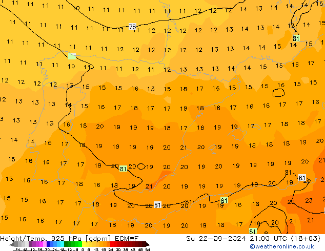 Geop./Temp. 925 hPa ECMWF dom 22.09.2024 21 UTC