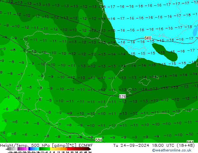 Z500/Yağmur (+YB)/Z850 ECMWF Sa 24.09.2024 18 UTC