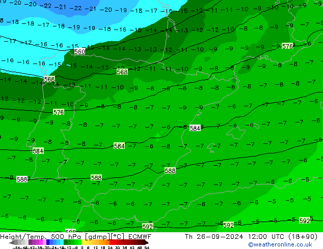 Z500/Rain (+SLP)/Z850 ECMWF Qui 26.09.2024 12 UTC