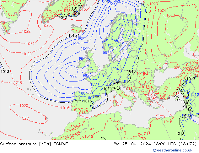 Surface pressure ECMWF We 25.09.2024 18 UTC