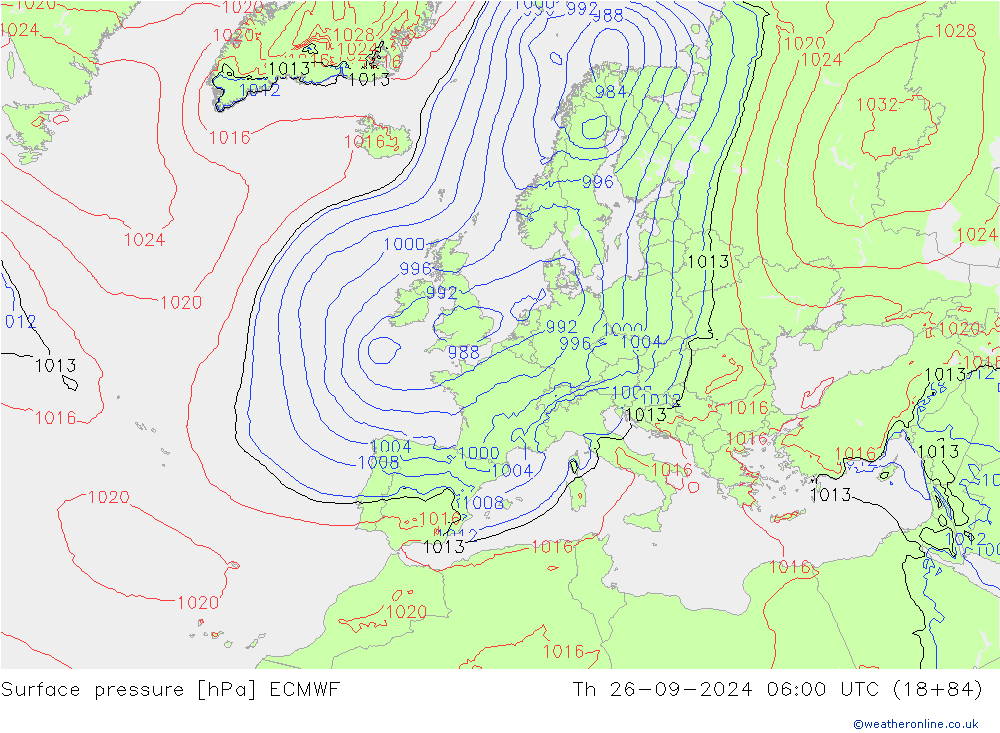 Surface pressure ECMWF Th 26.09.2024 06 UTC