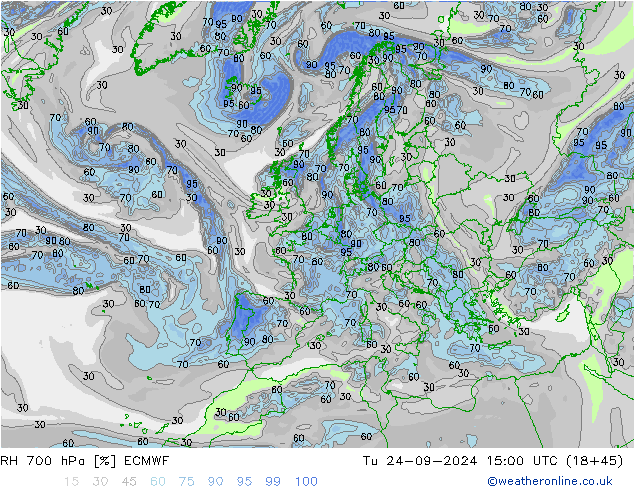 RH 700 hPa ECMWF Tu 24.09.2024 15 UTC