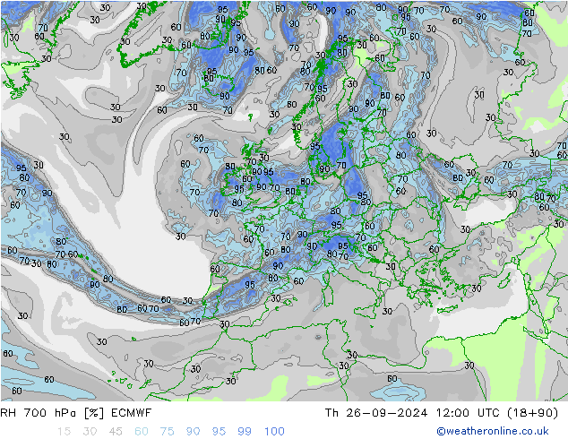 RH 700 hPa ECMWF gio 26.09.2024 12 UTC