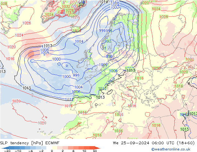 SLP tendency ECMWF St 25.09.2024 06 UTC