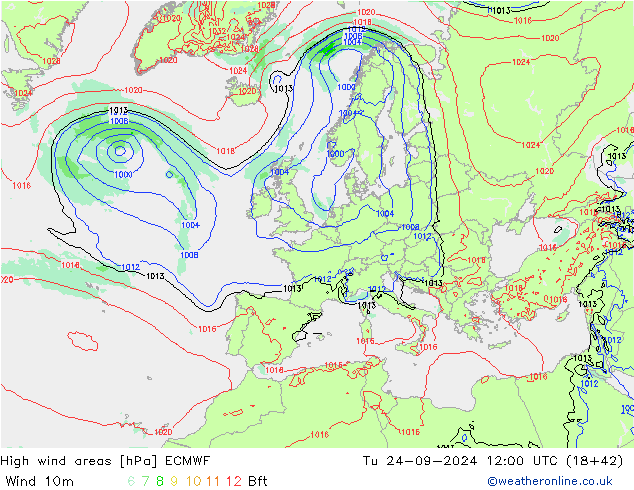 Windvelden ECMWF di 24.09.2024 12 UTC